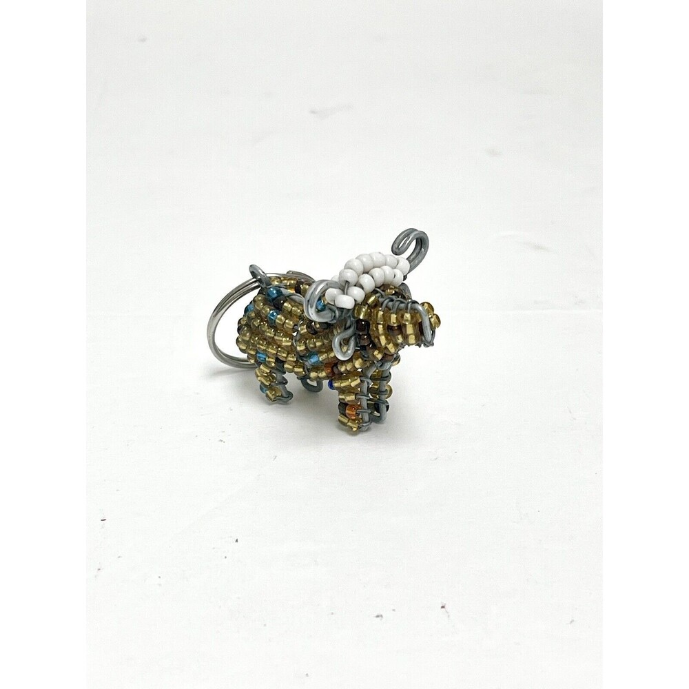 African Beaded Animals Bull Keychain Handmade Wire Art Cow